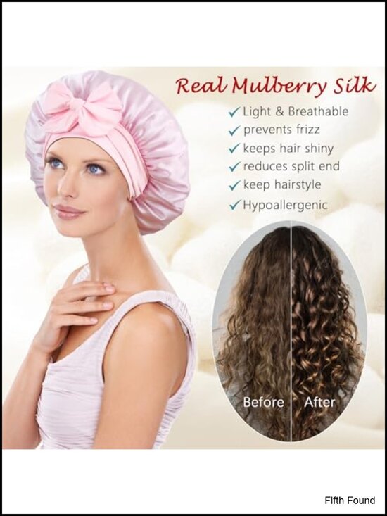 100% Mulberry Silk Hair Bonnet for Sleeping with Scrunchie, Large Adjustable main image 6
